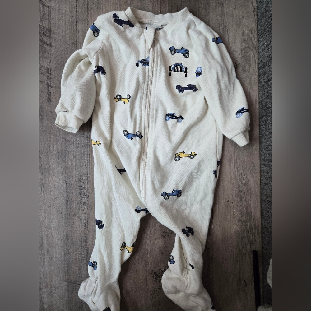 Pekkle White Baby One Piece with Car Print